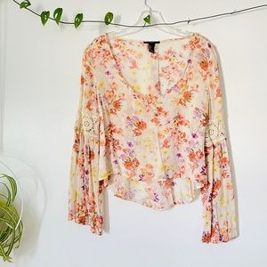 SMALL Boho Floral Crop Top With Crochet Lace Detail